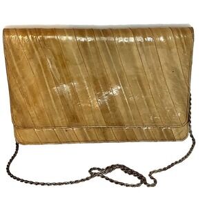 VTG Genuine Eel Skin Purse Clutch‎  Handbag Caramel Brown Granny Core